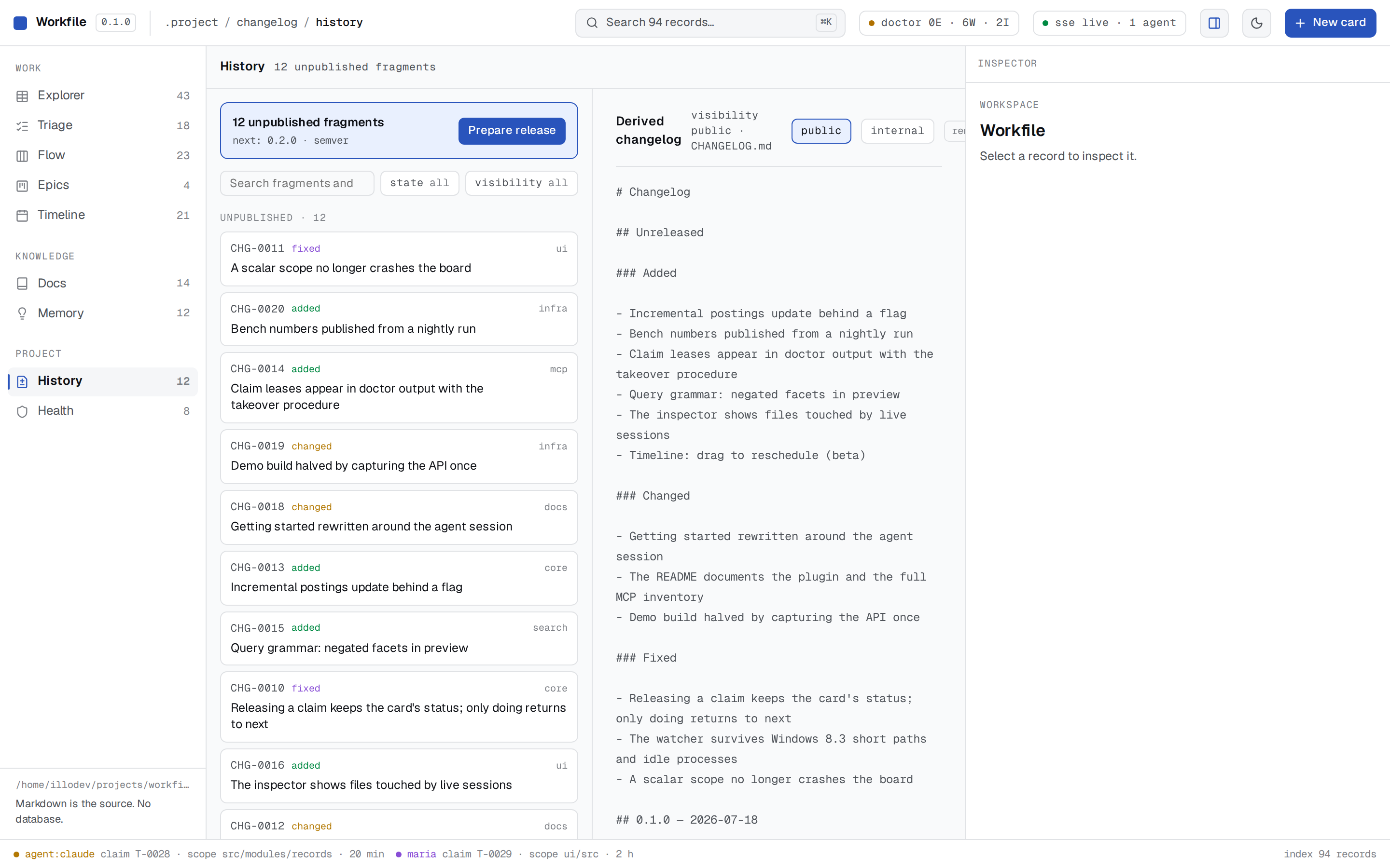 History view: change fragments, the derived changelog and release preparation